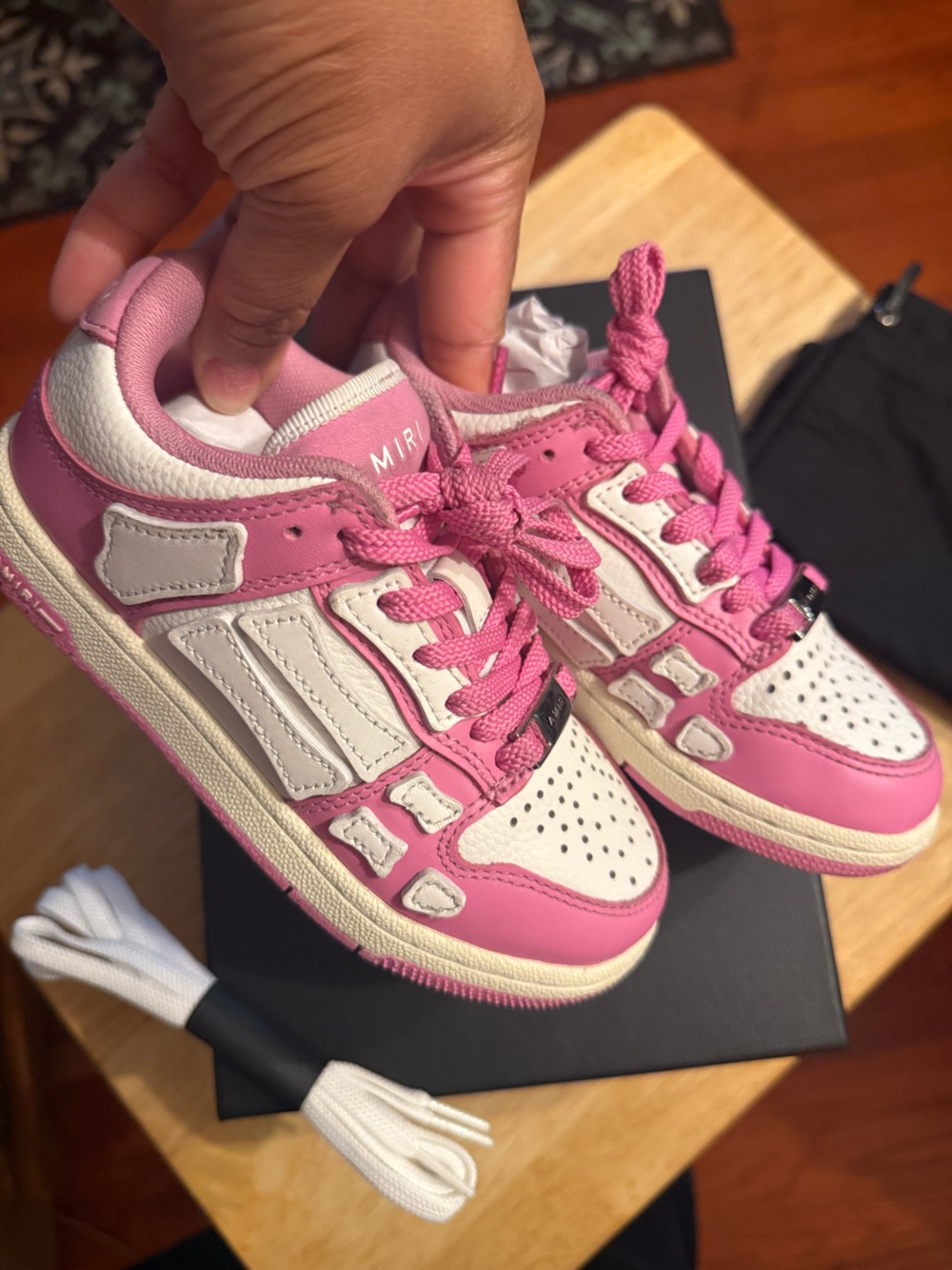 AMIRI Kids Pink and White Low-Top Sneakers with Chunky Laces